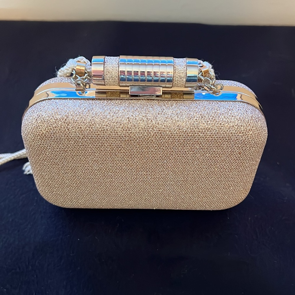 Gold Natasha Evening Clutch Bag, Corded Strap with Tassels